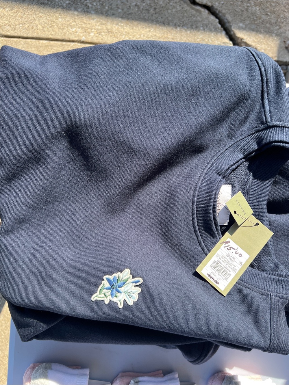 Goodfellow & Co Navy Crewneck with Blue Floral Patch